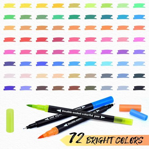 علامات لكتب التلوين للبالغين لا تنزف ، 24 لونًا علامات مزدوجة قائمة على الماء ، نصيحة مزدوجة مع أقلام نصيحة وفرشاة للألعاب الخطية ، مجموعة علامات الإمدادات الفنية لرسم الفنون DIY الحرف اليدوية in Kuwait