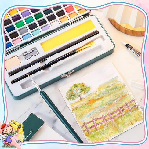 Prudiut Watercolor Paint Set, 50 Colors, Watercolor Set with Watercolor Paper, Palette, Brushes, Ideal for Adults Kids Beginners Artists in Saudi Arabia
