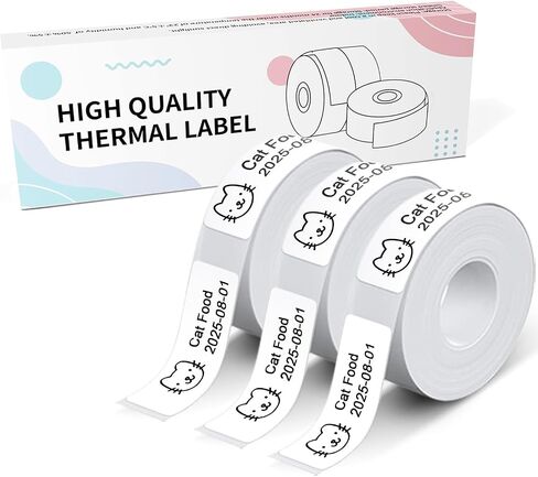 N12 Label Maker Tape N12 ملصقات ، أسود على الورق الحراري الأبيض ذاتي الملصق الشريط الذي يعيد ملء ، 14 × 40 مم (0.55 "x1.57") 180 ملصقات/لفة ، 3 لول ، أبيض in Kuwait
