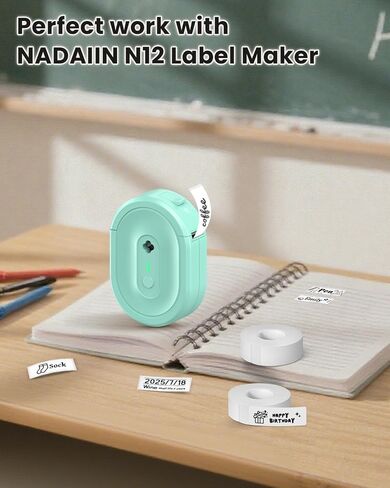 N12 Label Maker Tape N12 ملصقات ، أسود على الورق الحراري الأبيض ذاتي الملصق الشريط الذي يعيد ملء ، 14 × 40 مم (0.55 "x1.57") 180 ملصقات/لفة ، 3 لول ، أبيض in Kuwait