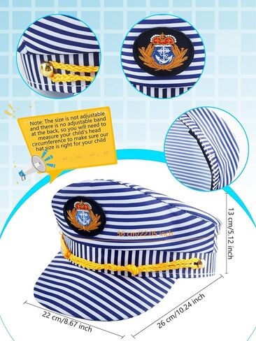 4 Pack Kids Striped Captain Hat Boat Captain Hat Yacht Sailor Cap Blue White Captain Party Hats for Child Halloween Masquerade Party Costume Accessory, 2 Styles in Saudi Arabia