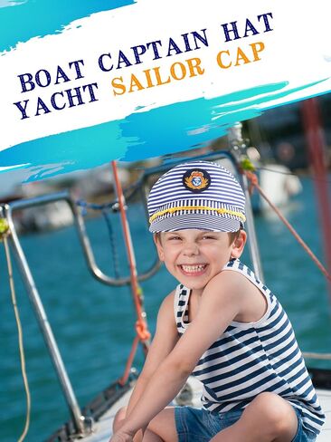 4 Pack Kids Striped Captain Hat Boat Captain Hat Yacht Sailor Cap Blue White Captain Party Hats for Child Halloween Masquerade Party Costume Accessory, 2 Styles in Saudi Arabia