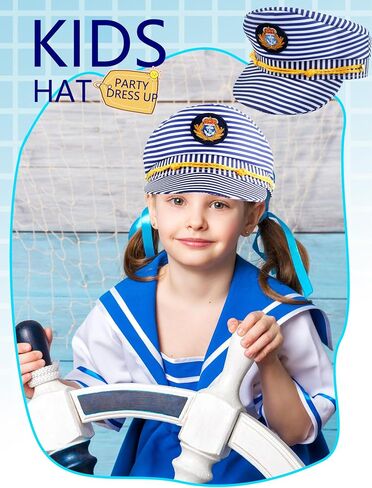4 Pack Kids Striped Captain Hat Boat Captain Hat Yacht Sailor Cap Blue White Captain Party Hats for Child Halloween Masquerade Party Costume Accessory, 2 Styles in Saudi Arabia