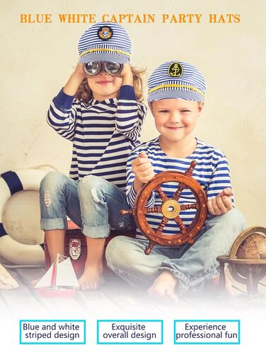 4 Pack Kids Striped Captain Hat Boat Captain Hat Yacht Sailor Cap Blue White Captain Party Hats for Child Halloween Masquerade Party Costume Accessory, 2 Styles in Saudi Arabia