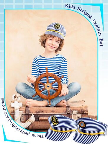 4 Pack Kids Striped Captain Hat Boat Captain Hat Yacht Sailor Cap Blue White Captain Party Hats for Child Halloween Masquerade Party Costume Accessory, 2 Styles in Saudi Arabia