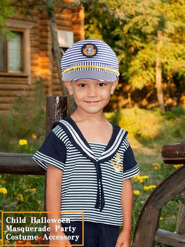 4 Pack Kids Striped Captain Hat Boat Captain Hat Yacht Sailor Cap Blue White Captain Party Hats for Child Halloween Masquerade Party Costume Accessory, 2 Styles in Saudi Arabia