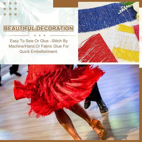 Meccanixity 6 "سلسلة متتالية متسلسلة ، 5 ياردة شرابة الخياطة تلميذات الحفلات لحفلة أزياء رقص المرحلة اللاتينية ، الأزرق in Kuwait