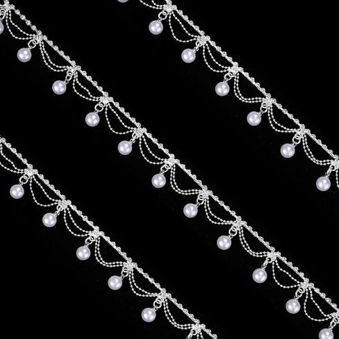 1 Yard Pearl Tassel Rhinestone Fringe Trim, Rhinestone Ribbon Tassel Chain, Cuttable for Sewing Crafts Wedding Party Clothing Accessories Jewelry Personalized DIY Decoration in Saudi Arabia