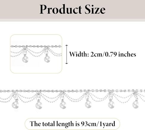 1 Yard Pearl Tassel Rhinestone Fringe Trim, Rhinestone Ribbon Tassel Chain, Cuttable for Sewing Crafts Wedding Party Clothing Accessories Jewelry Personalized DIY Decoration in Saudi Arabia
