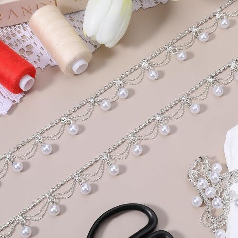 1 Yard Pearl Tassel Rhinestone Fringe Trim, Rhinestone Ribbon Tassel Chain, Cuttable for Sewing Crafts Wedding Party Clothing Accessories Jewelry Personalized DIY Decoration in Saudi Arabia