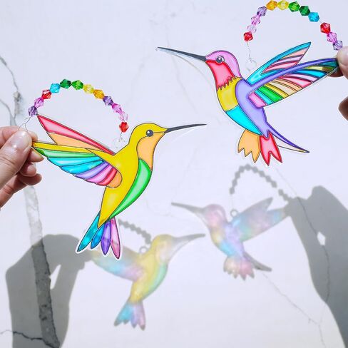 Winlyn 24 Sets Hummingbird Suncatcher Decorations DIY Window Paint Art Craft Kits Rainbow Bird Painting Kit for Kids Classroom stivities pridting summer camping party project project project in Saudi Arabia
