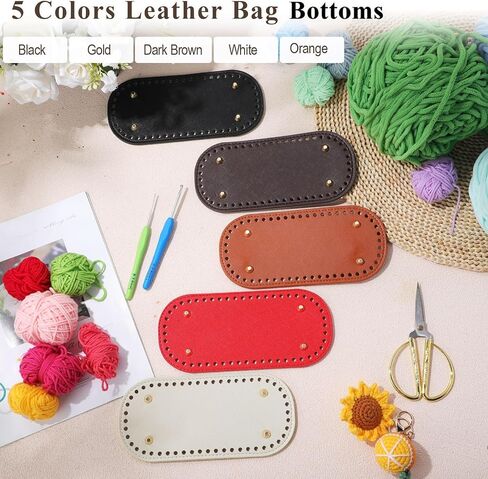 SilTriangle 5 Pcs Purse Bottoms for Crochet Bags with 2 Pcs Hook, Crochet Purse Kit Basket Base Leather Bag Bottoms for DIY Bags Making Supplies Kit Knitting(Classic Color) in Kuwait