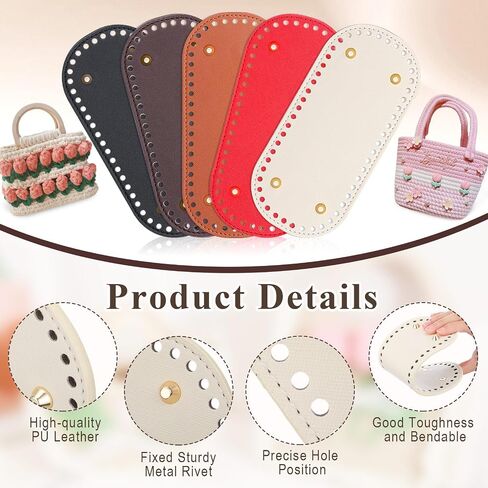 SilTriangle 5 Pcs Purse Bottoms for Crochet Bags with 2 Pcs Hook, Crochet Purse Kit Basket Base Leather Bag Bottoms for DIY Bags Making Supplies Kit Knitting(Classic Color) in Kuwait