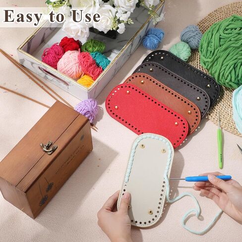 SilTriangle 5 Pcs Purse Bottoms for Crochet Bags with 2 Pcs Hook, Crochet Purse Kit Basket Base Leather Bag Bottoms for DIY Bags Making Supplies Kit Knitting(Classic Color) in Kuwait
