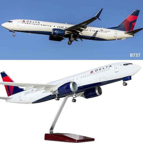 Delta Airlines B737 Model Airplane 18.5 Inches Long 1/150 Scale Delta 737 Aircraft with LED Lights and Airport Scene Accessories Ideal Display and Gift in Saudi Arabia