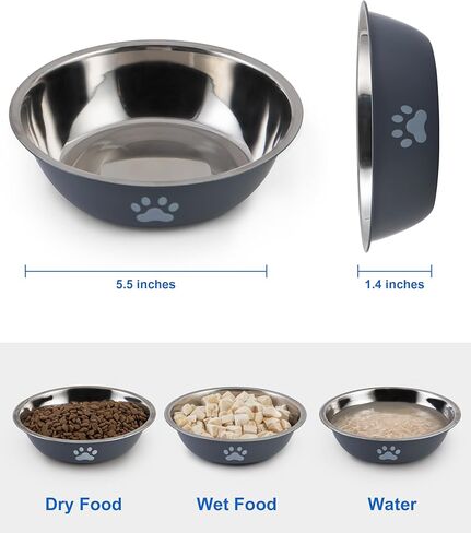 6 PCS Stainless Steel Cat Bowls, Non-Slip Stainless Cats Food Bowl Metal Cat Dishes Whisker Fatigue Kitten Plates Shallow Wide Kitten Bowls, 5.5" Whisker Friendly Food Dish (Bright Green) in Kuwait