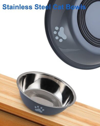 6 PCS Stainless Steel Cat Bowls, Non-Slip Stainless Cats Food Bowl Metal Cat Dishes Whisker Fatigue Kitten Plates Shallow Wide Kitten Bowls, 5.5" Whisker Friendly Food Dish (Bright Green) in Kuwait