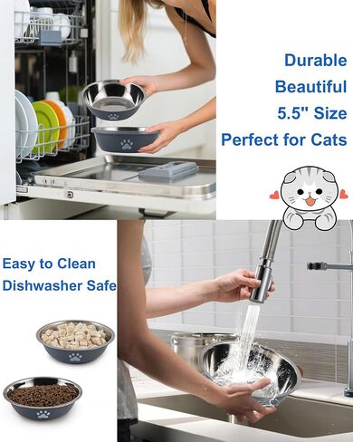 6 PCS Stainless Steel Cat Bowls, Non-Slip Stainless Cats Food Bowl Metal Cat Dishes Whisker Fatigue Kitten Plates Shallow Wide Kitten Bowls, 5.5" Whisker Friendly Food Dish (Bright Green) in Kuwait