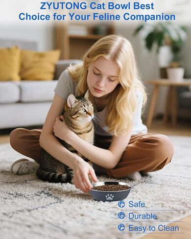 6 PCS Stainless Steel Cat Bowls, Non-Slip Stainless Cats Food Bowl Metal Cat Dishes Whisker Fatigue Kitten Plates Shallow Wide Kitten Bowls, 5.5" Whisker Friendly Food Dish (Bright Green) in Kuwait