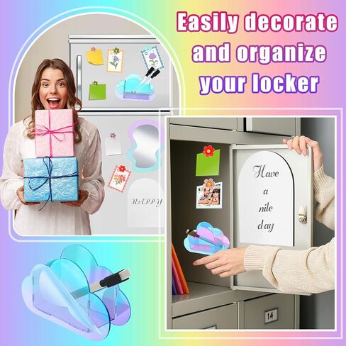 Weysat 19 PCS إكسسوارات الخزانة القزحية التي تعود إلى المدرسة المدارس البيضاء مرآة مرآة زهرة العلامة أكريليك القلم ديكور ديكور الاشياء المنظم لليوم الأول من أساسيات المدرسة (غير منتظمة) in Saudi Arabia
