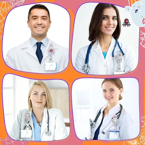Geyoga 4 PCs مضحك هالوين شبح شارة الشارة بريق بريق توهج في حامل شارة الهوية المظلمة مع مقطع التمساح رعب اسم العلامة الحامل لممرضة العمال الطبي هدايا (القراءة) in Saudi Arabia