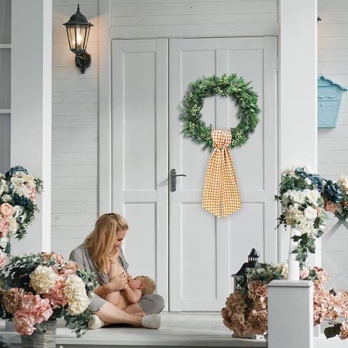 إكليث وشاح للباب الأمامي برتقالي أبيض بوفالو أكاليل بلود أكاليل ساتان ساتان جارلاند الشريط إكسسوارات لزهور الزهور في الهواء in Kuwait