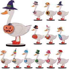 Amyhill 26 Pcs Holiday Interchangeable Desk Goose Decor Mini Wooden Seasonal DIY Goose Outfits with Magnetic All Season Table Centerpiece Signs for Table Desk Gift, 3.7 x 4.7 Inches in Saudi Arabia