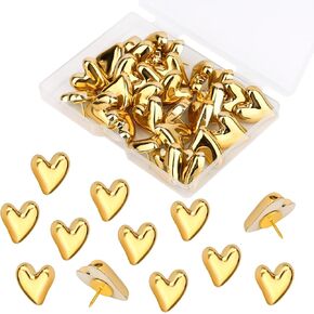 30pcs Heart Push Pins, Gold Thumb Tacks Decorative Cute Pins for Cork Board Bulletin Board Wall Home Office Posters Photos Postcards Maps Fixing in Saudi Arabia