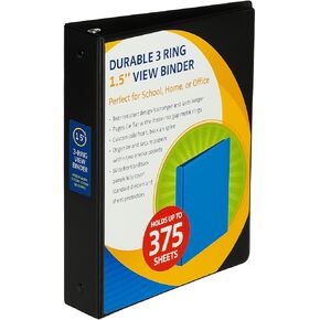 يحمل رابط حلقة 3 حلقة ، و 1.5 بوصة من الحلقات الدائرية ، مثالية للمدرسة والمنزل والمكتب ، ما يصل إلى 375 ورقة من حجم الحروف ، والغطاء الثابت الثقيل ، ومقاومة للماء ، أسود (حزمة واحدة) in Kuwait