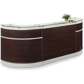NBF Esquire Curved Modern Deske Desk - 110 "W x 32" D عداد الخروج من التجزئة مع فتحات جروميت - مكتب ترحيب لصالون الضغط المكتبي in Kuwait