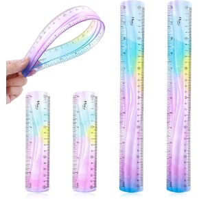 4 PCS Flexible Bendable Ruler Soft Plastic Gradient Colour Ruler with Centimeters and Inches Unbreakable for Classroom Homes Office Supplies,30cm 15cm Set in Saudi Arabia