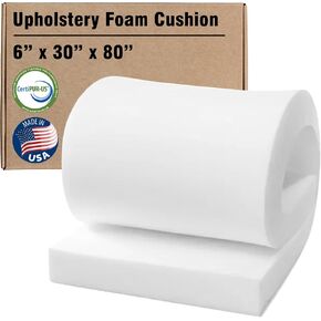 RaceCityFoam Upholstery Foam Cushion 6" T x 30" W x 80" L (Semi Firm) 36ILD Upholstery Foam Cushion High Density CertiPUR-US Certified, Made in USA in Saudi Arabia