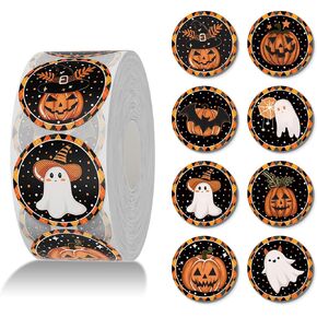 Zawe Halloween Sticker Roll 500pcs 1.5 "Guit Ghosts Evil Pumpkins Self-Defive Round Designs Designe Envelope Seals Label for Fall Party Supplies Deforge Decoration in Kuwait