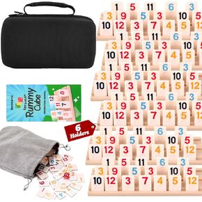 لعبة Rummy Cube Game 6-8 لاعبين مع قضية سفر محمولة ، 214 Melamine Rummy Tiles & 8 حاملي خشبي ، لعبة لوحة استراتيجية الأسرة الكلاسيكية للبالغين أطفال in Kuwait