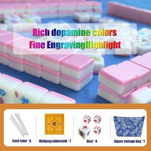American Mini Mahjong Set 166 Mahjong Tiles 0.9-inch American Mahjong Game Pink Set Thickened Mah-Jongg Tiles Bag Mahjong Tile Set in Saudi Arabia