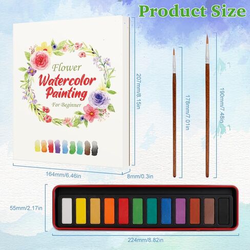 SkilLify Watercolor Workbook, Beginner Watercolor Paint Set, Water Color Book, Arts & Crafts Coloring Book for Adults and Teens with 12-Color Paint Set & Brush (Flowers) in Saudi Arabia