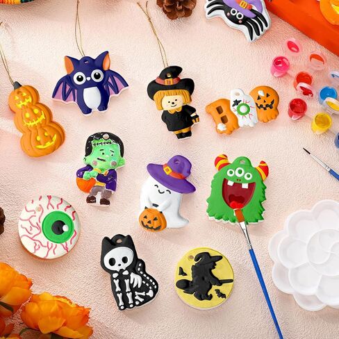 شوهدت 24 مجموعة من أدوات الطلاء DIY Halloween ترسم السيراميك الخاص بك Gumpkin Ghost التماثيل الجص غير مصممة الفنون والحرف مع الفرشاة ، حبل للأطفال هدايا هالوين ديكور (Kawaii) in Saudi Arabia