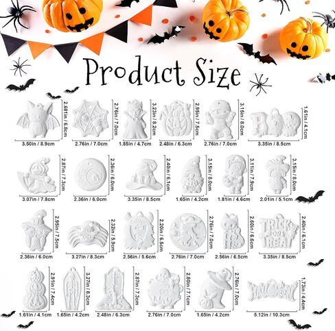 شوهدت 24 مجموعة من أدوات الطلاء DIY Halloween ترسم السيراميك الخاص بك Gumpkin Ghost التماثيل الجص غير مصممة الفنون والحرف مع الفرشاة ، حبل للأطفال هدايا هالوين ديكور (Kawaii) in Saudi Arabia