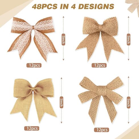Fuutreo 48 Pcs Farmhouse Bow Wall Decals Burlap Bow Cutouts with Glue Points Classroom Bulletin Board Decor for Girls Party Home Bedroom Nursery Classroom Baby Shower Wall Decors in Saudi Arabia