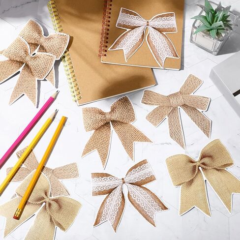 Fuutreo 48 Pcs Farmhouse Bow Wall Decals Burlap Bow Cutouts with Glue Points Classroom Bulletin Board Decor for Girls Party Home Bedroom Nursery Classroom Baby Shower Wall Decors in Saudi Arabia