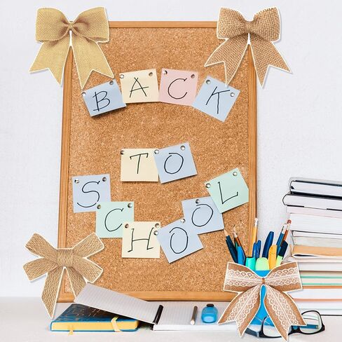 Fuutreo 48 Pcs Farmhouse Bow Wall Decals Burlap Bow Cutouts with Glue Points Classroom Bulletin Board Decor for Girls Party Home Bedroom Nursery Classroom Baby Shower Wall Decors in Saudi Arabia