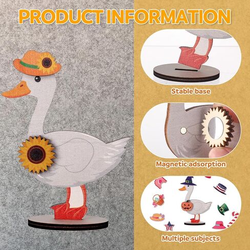 Amyhill 26 Pcs Holiday Interchangeable Desk Goose Decor Mini Wooden Seasonal DIY Goose Outfits with Magnetic All Season Table Centerpiece Signs for Table Desk Gift, 3.7 x 4.7 Inches in Saudi Arabia