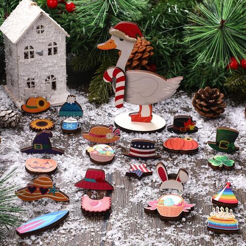 Amyhill 26 Pcs Holiday Interchangeable Desk Goose Decor Mini Wooden Seasonal DIY Goose Outfits with Magnetic All Season Table Centerpiece Signs for Table Desk Gift, 3.7 x 4.7 Inches in Saudi Arabia