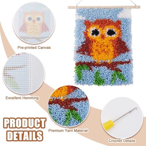 FreeBloss Latch Hook Rug Kit Owl Pattern Pattern Hook Tapestry Kit للبالغين المبتدئين المبتدئين في الغزل المبتدئ in Saudi Arabia