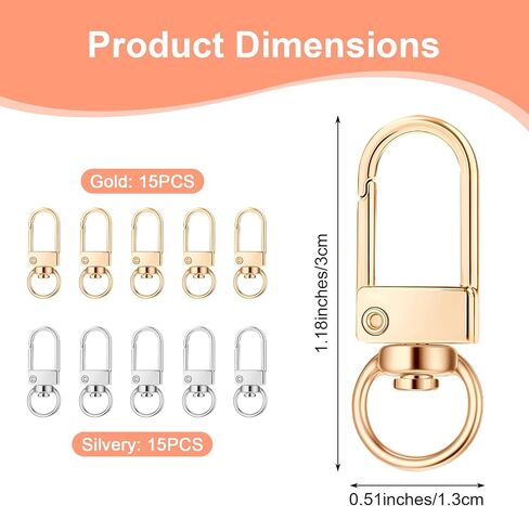 Lobster Claw Clasps Gold Swivel Snap Hooks 30 PCS Gold & Silver 360°Swivel Snap Hooks Metal Lobster Clasp Keychain Hook for Jewelry Making Purse Bags Keychain Clasp Connector Art Crafts in Saudi Arabia