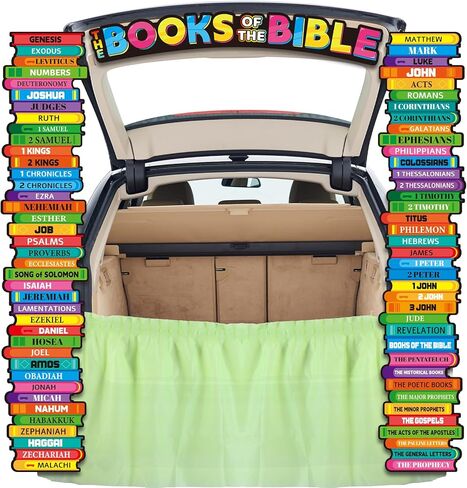 epakh 4 pcs trunk alloween or treate decorations books of the bible car car تشمل 3 ملصقات للكتاب المقدس من الورق المقوى وتنورة الطاولة ، خلفية سيارة الهالوين ، ديكور باب المرآب ، لوازم الحفلات المسيحية in Saudi Arabia