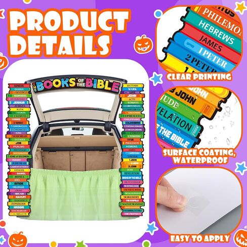 epakh 4 pcs trunk alloween or treate decorations books of the bible car car تشمل 3 ملصقات للكتاب المقدس من الورق المقوى وتنورة الطاولة ، خلفية سيارة الهالوين ، ديكور باب المرآب ، لوازم الحفلات المسيحية in Saudi Arabia