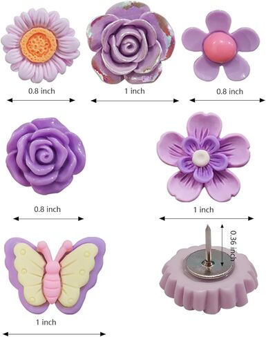دبابيس دفع للوحة الفلين ، Purple Flower Pushpins ، Thumb Tooms Thumb Toots for Bulletin Poard Map File Photo Office Home Dispins (30pcs) in Kuwait