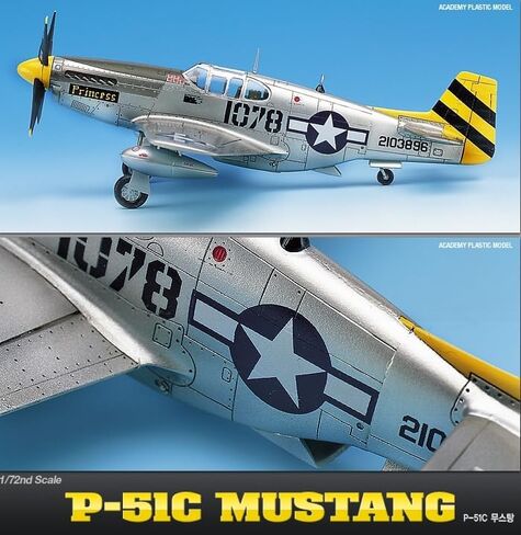 Academy P-51C Mustang WWII Fighter-1/72 SCALE Model Model Kit مع علامات USAAF/CAF ، قمرة القيادة والجرس التفصيلية in Saudi Arabia
