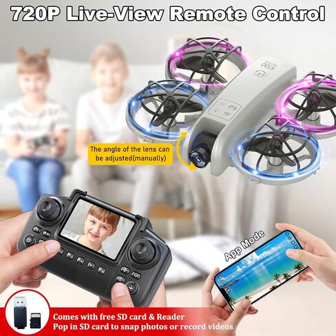 K100max Mini Drones مع الكاميرا للأطفال والمسجلين ، طائرة مروحية صغيرة داخلية كوادكوبتر مع وحدة تحكم عن بُعد على الشاشة ، لعبة هدية للبنين والبنات ، وضع مقطوع الرأس ، بطاريتين (رمادي) in Kuwait